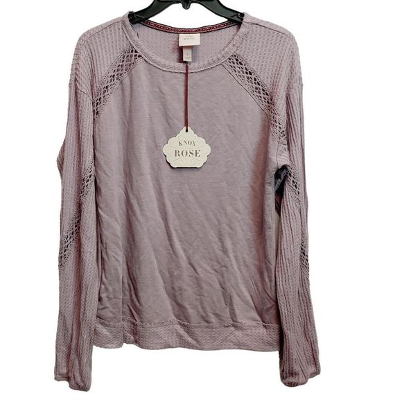 Knox Rose Women's Small Waffle Knit Pullover Henley Boho Hippie Sweatshirt - Picture 2 of 12